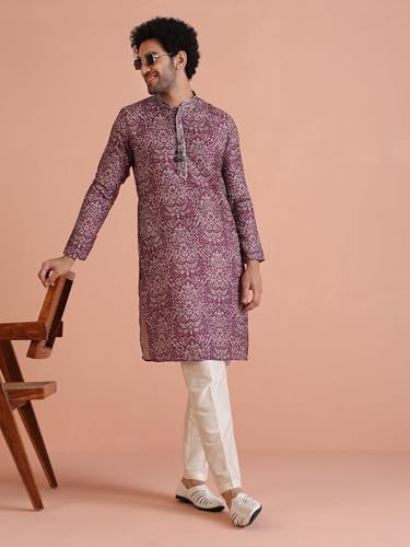 Kisah Mens Printed Cotton Blend Kurta  Traditional Ethnic Wear Kurta For Men For Weddings & Festivals Burgundy