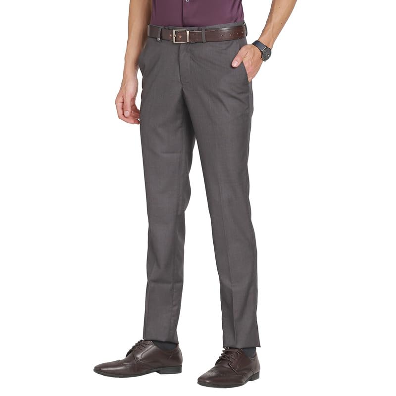 Turtle Men Terry Rayon Grey Solid Slim Fit Formal Trouser