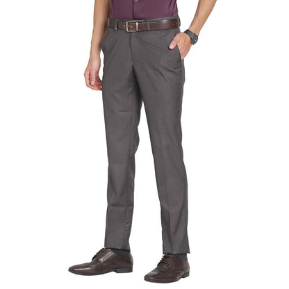 Turtle Men Terry Rayon Grey Solid Slim Fit Formal Trouser