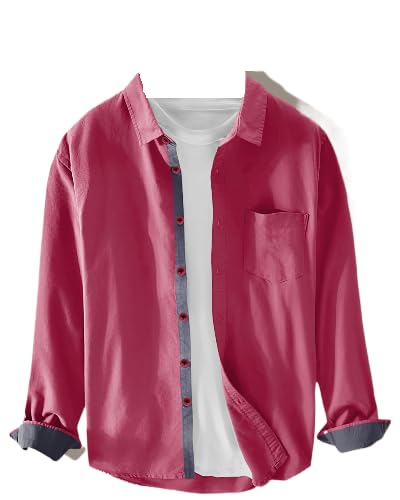 Pinkmint Men Cotton Soild Spread Collar Long Sleeve Shirt Formal Wear Pink