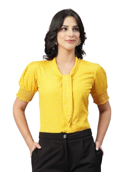 Style Quotient Women Polka Printed Yellow White Polycrepe Semi Formal Top
