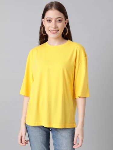 KOTTY Womens Cotton Blend Solid Oversized T-Shirts