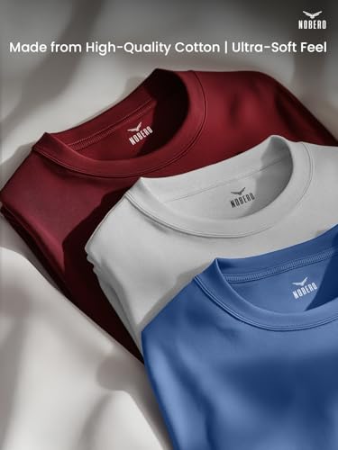 Nobero MenS Cotton Solid Regular Fit T Shirt (1M-Twts-R0008_Wine Red/Grey Melange/Marine)