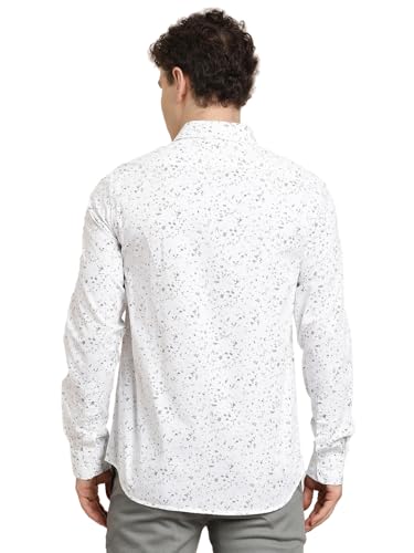 Turtle Men Slim Fit Printed Pure Cotton White Casual Shirt