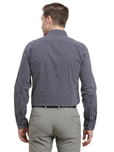 Turtle Men 100% Cotton Slim Fit Blue Striped Full Sleeve Formal Shirt