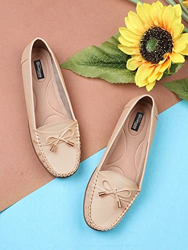 Shoetopia Womens Block Heel Loafers Cream