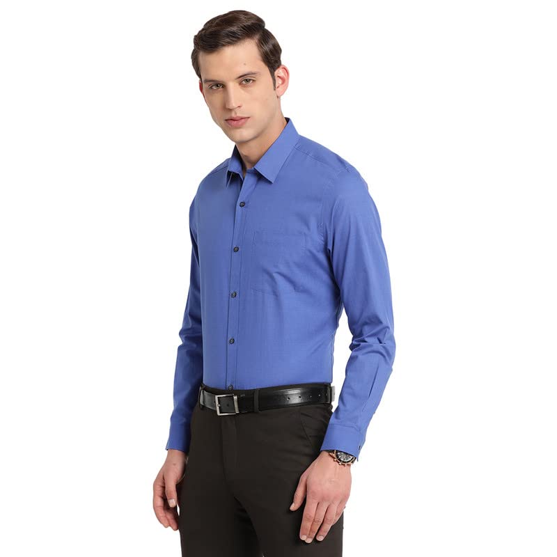 Turtle Men Blue Cotton Solid Slim Fit Formal Shirts