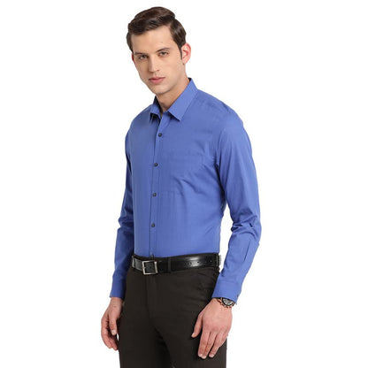 Turtle Men Blue Cotton Solid Slim Fit Formal Shirts