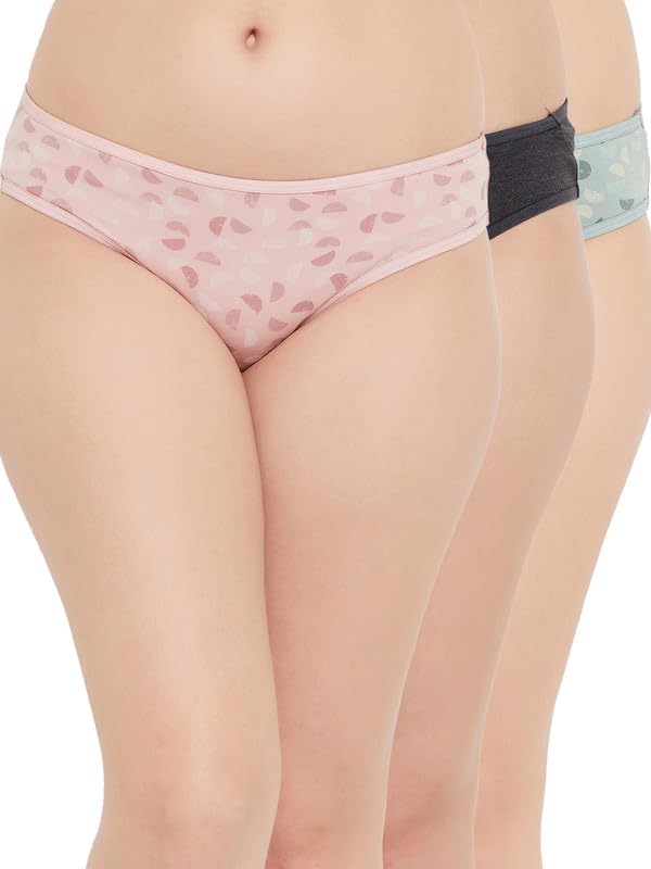 Clovia Womens Cotton Pack of 3 Low Waist Bikini Panties (PNC530011_Multicolor_L)