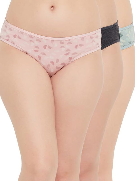 Clovia Womens Cotton Pack of 3 Low Waist Bikini Panties (PNC530011_Multicolor_L)