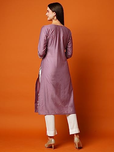GoSriKi Womens Cotton Blend Straight Chikankari Embroidered Kurta (Chin-Purple-GS_XXL_Purple_XX-Large)