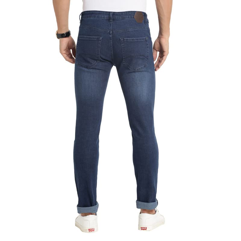 Turtle Men Cotton Dark Blue Narrow Fit Solid Stretchable Jeans