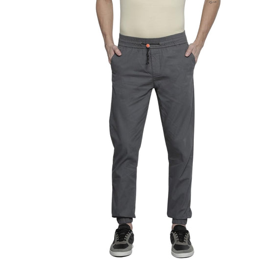 The Indian Garage Co Men Slim Fit Solid Mid-Rise Woven Joggers Grey