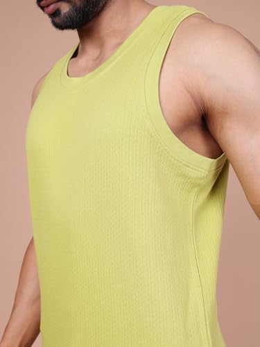 Colors Men Jacquard Sleeveless T-Shirt - 100% Cotton, Breathable, Super Stretch, Anti-Fungal Dye Vest. Pack of 1