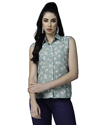 OOMPH! Summer Shirts for Women, Floral Printed, Green