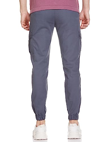 The Indian Garage Co Men Slim Fit Solid Mid-Rise Cuffed Mid Rise Cargos Blue