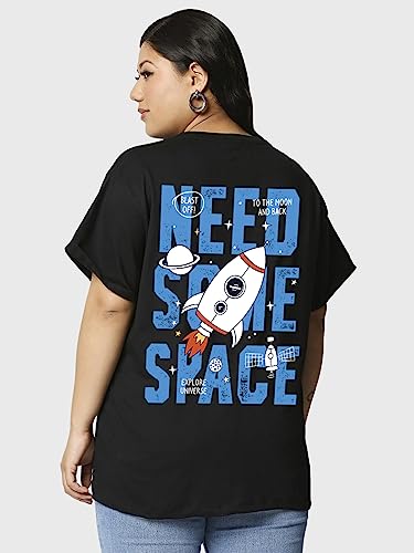 Bewakoof Womens Space X Graphic Printed 100% Cotton Plus Size T-Shirts (Pack of 2) - Oversized Fit, Round Neck, Half Sleeves_59