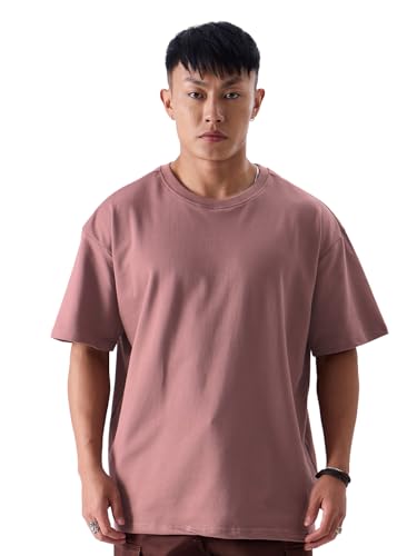 The Souled Store Solids: Dusty Rose Mens Oversized Fit Solid Half Sleeve Cotton Red Oversized T-Shirts Oversized T-Shirts Fashio