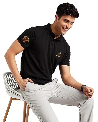 EYEBOGLER Regular Fit Mens Polo Neck Half Sleeve Soild Casual Tshirt Black