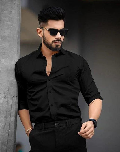 Tee Projekt Shirt for Men Cotton Plain Spread Collar Casual Shirt Parfect for ormal Wear, Home Wear, Office Wear Black