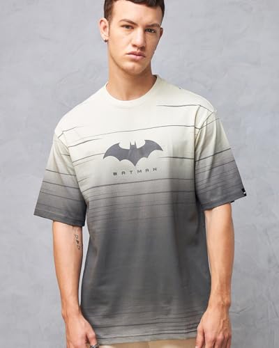 Bewakoof Official DC Merchandise Batman Mens Graphic Printed Oversized Fit Half Sleeve Round Neck Cotton T-Shirt