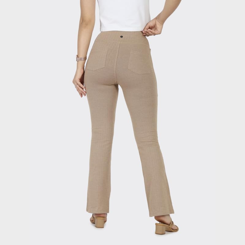 BlissClub Women Werk-It Flare Pants | High Rise| Wide Waistband | Lightweight & Breathable Cottonflex Fabric | 4 Pockets| Herrin
