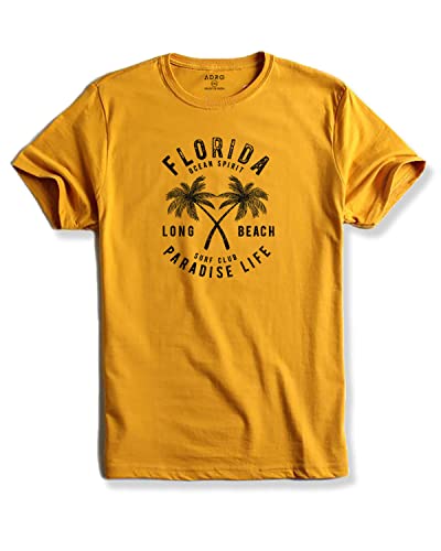 ADRO Florida Paradise Life Mens Printed T-Shirt (XL, Mustard)