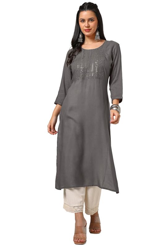Soch Womens Rayon Embroidered Kurta with Sequins