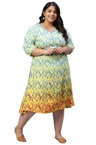 Aurelia Women Mellow Yellow Floral Printed A-Line Dress_22Aua13563P-504520_3Xl