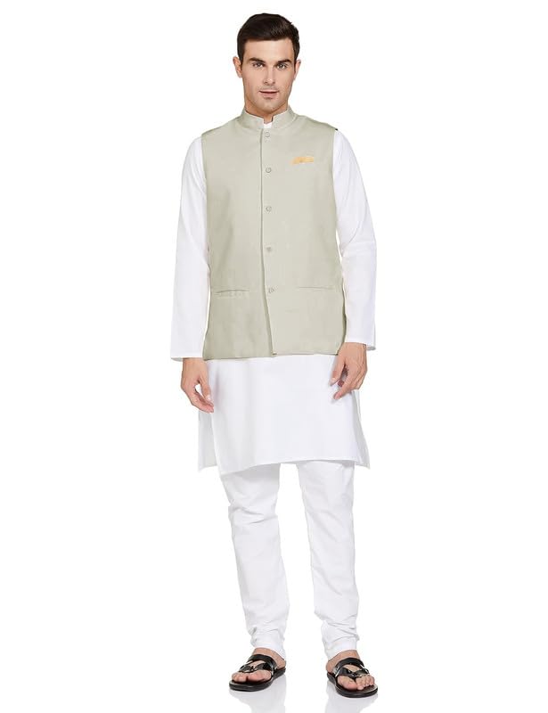 BE ACTIVE Mens Solid Linen Blend Kurta Pyjama 3 Piece Set || Men Kurta Pajama With Modi Jacket || Kurta Pajama Nehru Jacket For