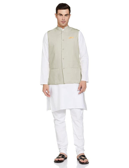 BE ACTIVE Mens Solid Linen Blend Kurta Pyjama 3 Piece Set || Men Kurta Pajama With Modi Jacket || Kurta Pajama Nehru Jacket For