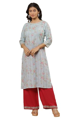 W for Woman W Women Blue Festive Floral Print Cotton Kurta Set With Parallel Pant