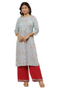 W for Woman W Women Blue Festive Floral Print Cotton Kurta Set With Parallel Pant