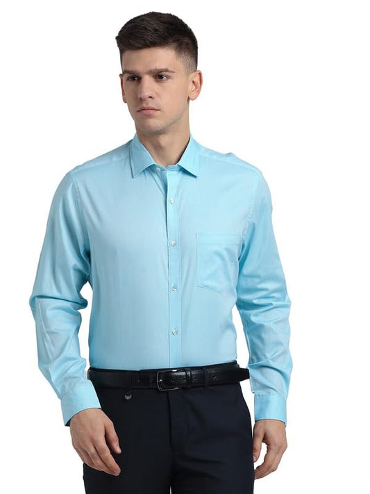 Turtle Men Cotton Solid Slim Fit Formal Shirts Sky Blue