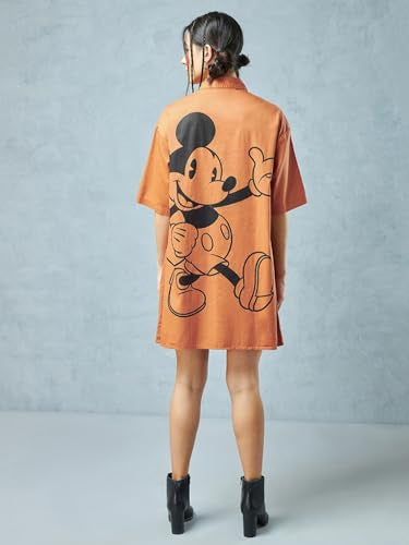 Bewakoof Official Disney Merchandise WomenS Graphic Printed Oversized Fit Half Sleeve Collared Cotton Twill Shirt Dress 603368