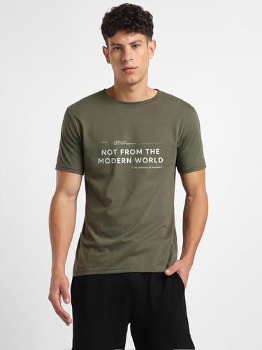 Nobero MenS Typography Regular Fit T-Shirt (1M-Twts-C0836-Pbl_Olive Green