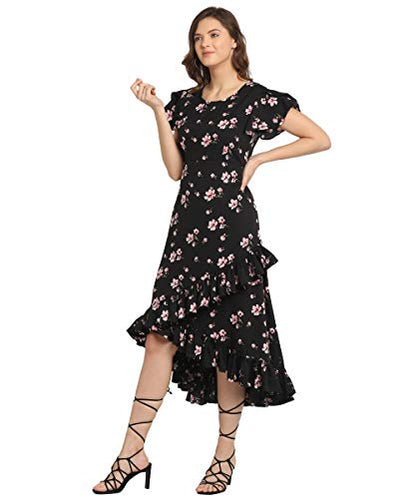 OOMPH! Womens Western & Fusion wear Wrap Midi Dresses for Women, Black - md158