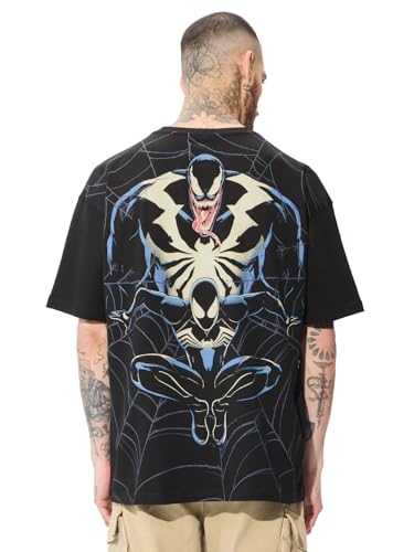 The Souled Store Official Marvel: Spider X Venom Oversized T-Shirt For Men Boys Cotton Casual Half Sleeves Baggy Loose Fit Drop