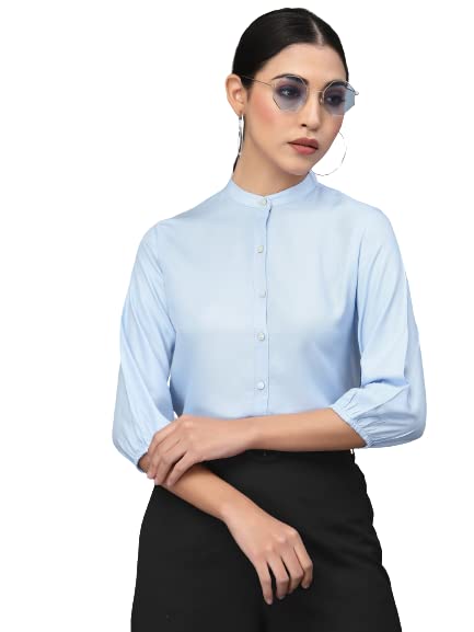 Style Quotient Women Solid Light Blue Polyester Formal Shirt