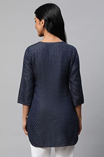 Blue Denim Jacquard Short Kurti