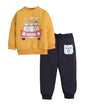 Bumzee Boys Mustard & Brown Spun Fleece Full Sleeves Graphic Print Regular Fit Sweatshirt & Jogger Set - 6-12 Months (Peb11092C-