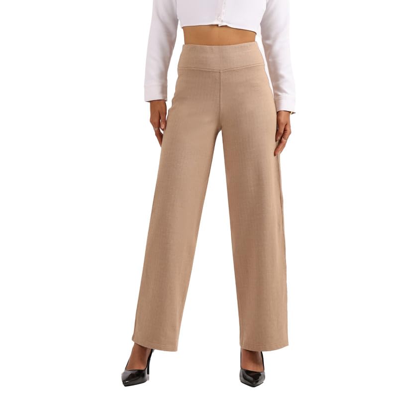 BlissClub Werk-It Wide Leg Pants | Herringbone Pattern | Classic Patch Pockets | Cotton Pants