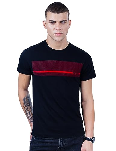 REVOLT Solid Slim Fit Men's Casual Round Neck 100% Cotton T-Shirt-with Graphic Print, Logo Branding (Jet Black, XL) (REVSS23-TEE