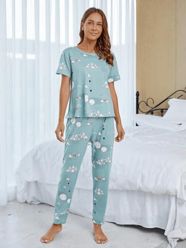 SHIENZY Womens Stylish Avacado Printed Night Suit || T-Shirt & Pyjama for Nightwear Set || Casual Lounge & Sleep Wear for Girls