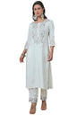 Soch Womens Off White Rayon Embroidered Kurta Set With Thread Work