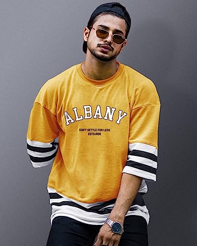EYEBOGLER Oversized Loose Baggy Fit Drop Shooulder Half Sleeves Cotton Blend Printed T-Shirt for Men