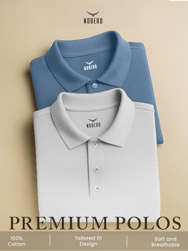 Nobero MenS Solid Regular Fit Polo Shirt (1M-Twpo-R0002-Bl_White / Powder Blue
