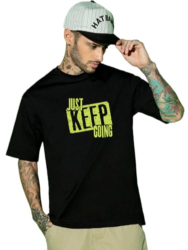 Bewakoof Men Typography Oversized Fit Half Sleeve Round Neck Pure Cotton T-Shirt_691898_Black_3Xl