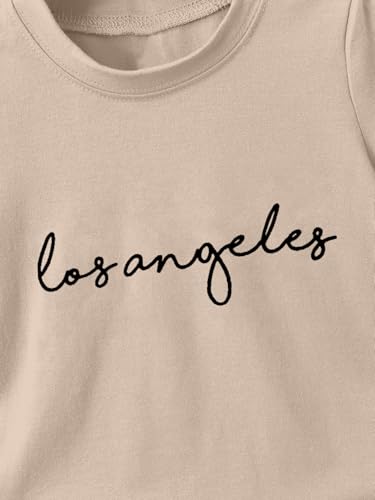 AVANOVA Boys Pista 2pcs/Set Young Boy Loose Comfortable T-Shirt With Los Angeles Print And Shorts, Casual Cute Style Suitable F