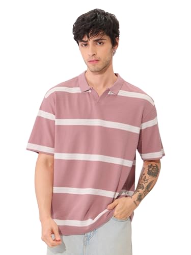 The Souled Store Textured Polo Originals :Quartz Men And Boys Short Sleeves Collared Neck Cotton Blend Oversized Polos